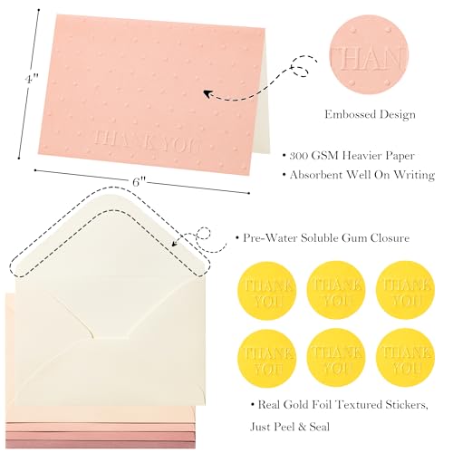 Crisky 4x6 Embossed Thank You Cards (50 Pack) with Envelopes & Stickers Thank You Greeting Notes Bulk for Birthday, Baby Shower,Bridal Shower, Wedding, Graduation Shade of Dusty Rose by Crisky - Used condition - Image 2