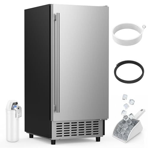 Image of Coolski Under Counter Ice Maker Machine 130LBS/24H, Stainless Steel Built-in Freestanding Ice Maker with 30 Storage, Ideal for Commercial & Home Use