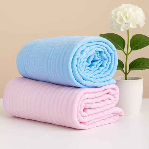 Image of Muslin Baby Bath Towel Newborns Super Soft High Absorbent Cotton 6 Layer Towel Infants Toddlers Kids Boys Girls (105 * 105 CM, Blue)