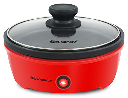 Comparison: Best Skillet For Electric Stove 11 Elite Gourmet EGL-6101 Personal Stir Fry Griddle Pan, Rapid Heat Up, 650 Watts Non-stick Electric Skillet with Tempered Glass Lid, Red
