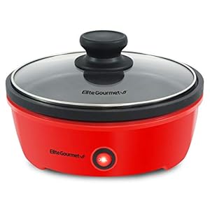 Elite Gourmet EGL-6101 Personal Stir Fry Griddle Pan, Rapid Heat Up, 650 Watts Non-stick Electric Skillet with Tempered Glass Lid, Red