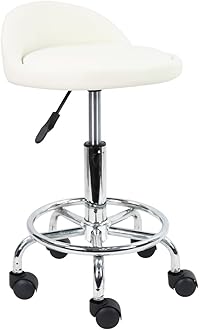 KKTONER Rolling Low Back Lift Stool PU Leather Swivel Chair Learning Work SPA Examination Counter with Footrest Casters Chair (White)
