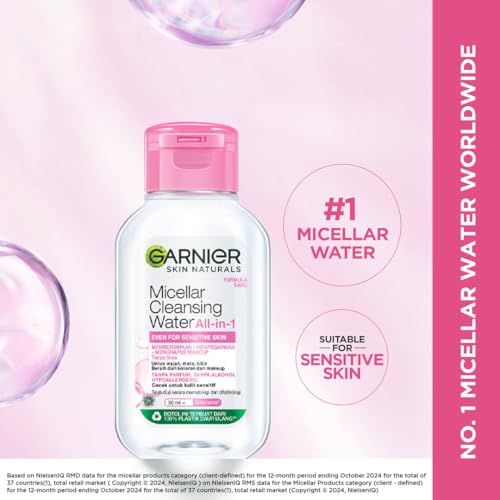 Image of Garnier Micellar Cleansing Water Trial Pack - Gentle Cleanser & Make Up Remover For Everyday Use - Suitable For Sensitive Skin, Dermatologically Tested, 50 ml
