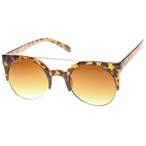 zeroUV Double Bridge Crossbar Half Frame Cateye Sunglasses (Tortoise-Gold Amber)2