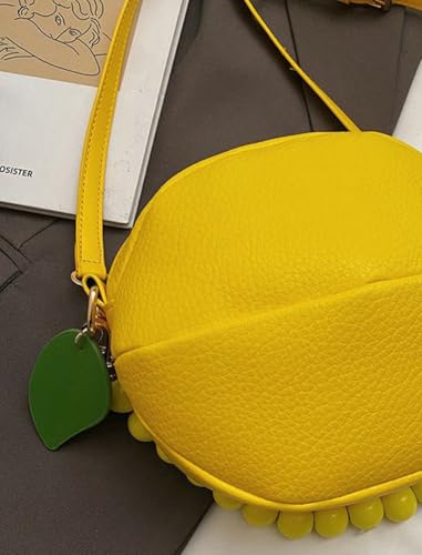 Lemon Peach Fruit Shaped Round Cute Crossbody Bags for Women Pu Leather Satchel Clutch Purse Novelty Shoulder Bag 20254