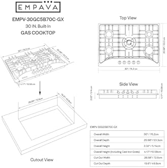 Empava 30 Inch Gas Cooktop with 5 World Class Made in Italy SABAF Burners, LPG/NG Convertible, Ideal RV Top Stoves for Kitchen, Stainless Steel