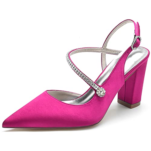 Chaussures de mariée confortables avec talon bloc de 8.5cm stables en satin