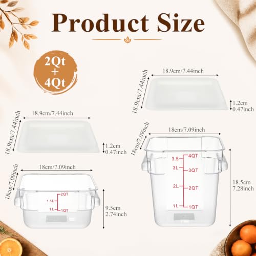 Image of Ziliny 2 Pcs 4 Qt & 2 Qt Square Food Storage Container with Lid, White