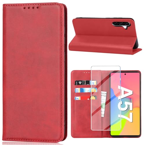 Étui Samsung Galaxy A57 5G rouge Vaki en cuir avec protège-écran