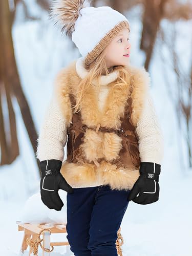Image of SATINIOR 2 Pairs Kids Waterproof Winter Snow Gloves Ski Gloves for Boy Girl Outdoor Warm Thickening Snowboard