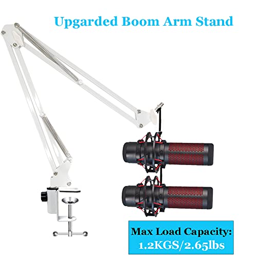 For Hyperx Quadcast White Boom Arm, Boom Scissor Arm For Hyperx Quadcast S, Professional Adjustable Mic Desk Mount White Stand, Compatible With Rgb Usb Condenser Microphone Hyperx Quad Cast S #TOP3