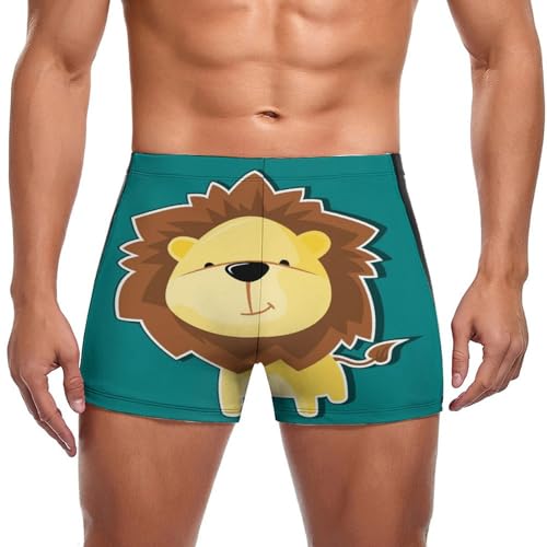 Slip de bain lion de dessin animé pour homme maillot de bain style boxer ajusté et confortable