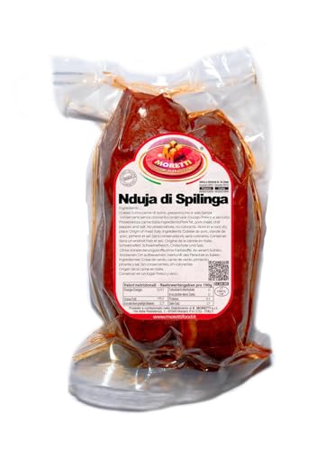 Moretti® Würziger Spilinga Nduja 400g (400g, 1er Pack) | Vakuumverpackt | Gourmet Artisan Streichsalami | Hergestellt in Kalabrien | Keine GVO