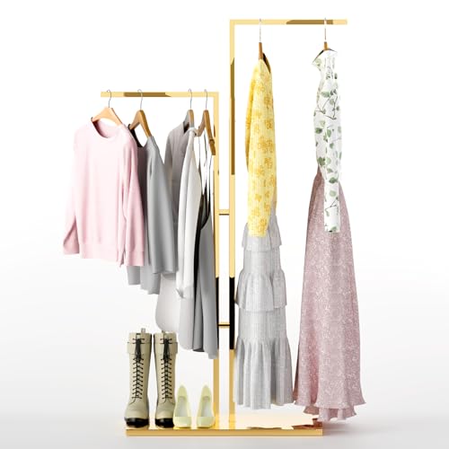 Lhysn Gold Clothing Rack - Adjustable Double Arm 43-67in Garment Racks for Hanging Clothes Hangers Stand Dress Up Storage Display Rack for Shop Vendors Retail Store