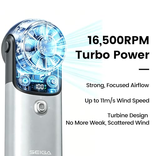 Image of SEIGA Ice Cooling Metal Body Portable Fan, 5200mAh Rechargeable Handheld Fan with Semiconductor Cooling Plate, 16500RPM Powerful Cooling, 100-Speed Quiet Fan for Travel & Summer