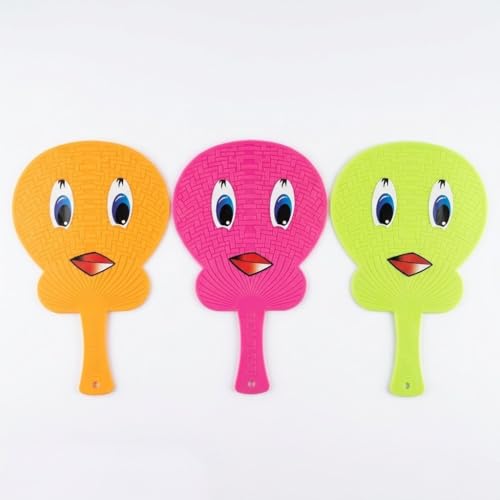 Image of Cartoon Face Printed Hand Fan Pack of 3| Lightweight Folding Plastic Fan | Portable Handheld Fan for Summer, Travel, Events & Kids (Multicolor)