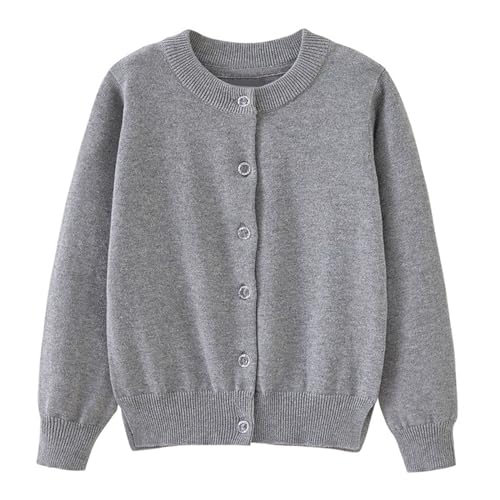 Girls' Cardigan Sweater Cute Buttons Cotton Long Sleeve Crewneck Uniform Sweater Lightweight Outerwear for Fall Winter (A-G, 4-5 Years)