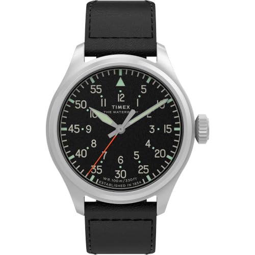 Montre Waterbury Ace Timex pour homme avec bracelet noir et boîtier argenté de 41 mm