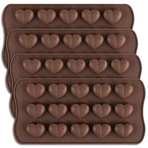 homEdge Molde de chocolate con forma de corazón de 15 cavidades, juego de 4 moldes de silicona para gomitas de chocolate y caramelos de San Valentín