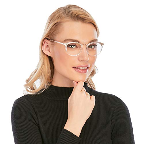 DOOViC Reading Glasses Round 3.0 Blue Light Blocking Clear Metal Frame Spring Hinge Readers for Women/Computer