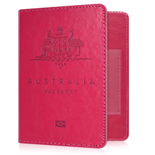YAVIV Passport Holder for Women and Men, Premium Leather Travel Passport Wallet RFID Blocking Passport Cover，Rose Red