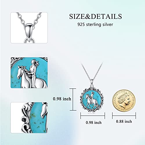 Bethza Horse Pendant Necklace For Teen Girls & Women Sterling Silver Natural Turquoise Necklaces Genuine Turquoise Pendant Jewelry Gifts For Mother Wife Girlfriend 18+2 Inch #TOP3