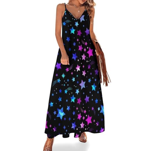 Robe longue été sans manches pour femme - Maxi robe de plage Couleur Étoiles