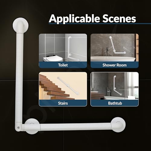 Image of Plantex Stainless Steel Grab Bar /Wall Mounted Safety L Shaped Grab Bar for Bathroom /Grab bar for Toilet Senior Citizens - Pack of 1 (White)