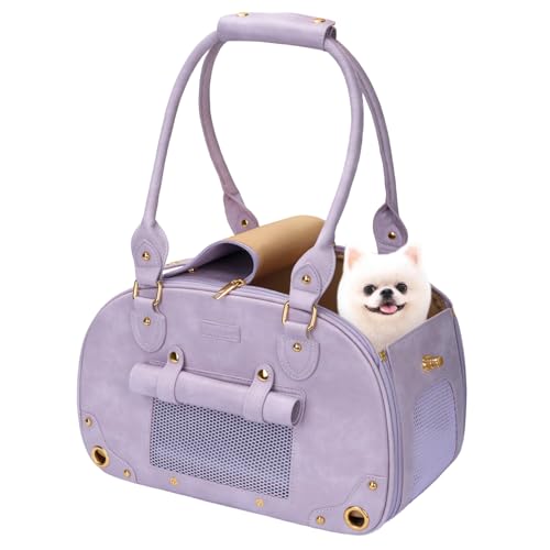 Image of Dog Carrier Purse, Pet Bag, Waterproof Premium Leather Pet Travel Portable Bags for Cat and Small Dog Home & Outdoor Small Purple