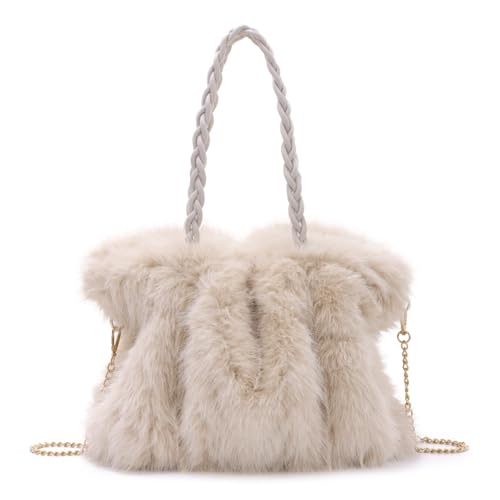 EVEOUT Plüsch Schultertasche Damen Elegante Kunstfell Handtasche Große Weiche Flauschige Pelzige Umhängetasche für Herbst und Winter