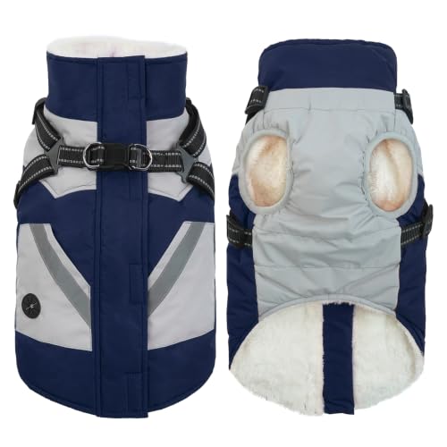 IECOii Dog Jackets for Small Dogs, Winter Dog Coat with Harness Built in,S