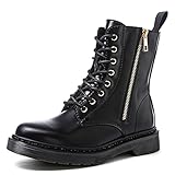 GLOBALWIN Women's Lace-up Black Ankle Bootie Military Combat Boots Size 8.5M