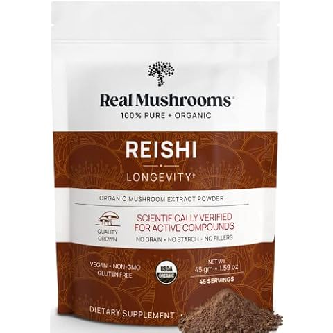 Real Mushrooms Reishi Powder - Organic Mushroom Extract Supplement with Potent Red Reishi Mushroom for Longevity, Mood, Sleep, & Immune Support - Vegan Mushroom Supplement, Non-GMO, 45 Servings Cover