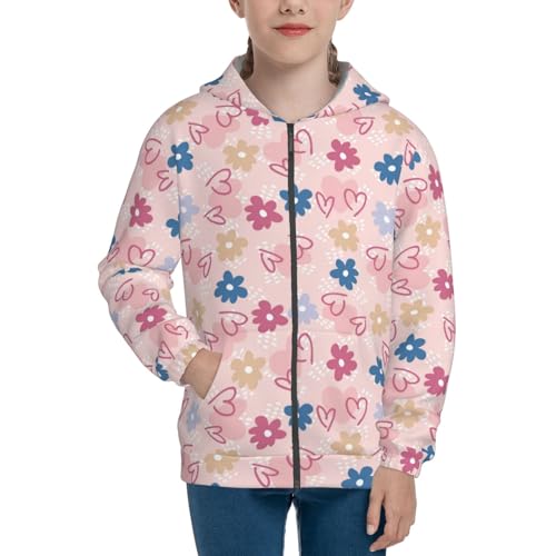 Hearts and Daisy Kid Hoodies Boys Zip Up Sweatshirts Girls Pullover with Pocket3