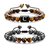 Mens Bracelets, 8mm Tiger Eye Bracelets Lava Rock Stone Mens Bracelets Tiger Eye Letter C Bracelets