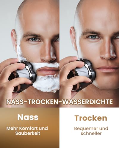Glatzen Rasierer Herren, 2025 Verbessert IPX8 Wasserdicht 6D Flexibler Glatzenrasierer, Magnetische Schwebender Kopf, Nass und Trocken Glatzen Rasierer mit LED Anzeige, USB-C Kopfrasierer Glatze