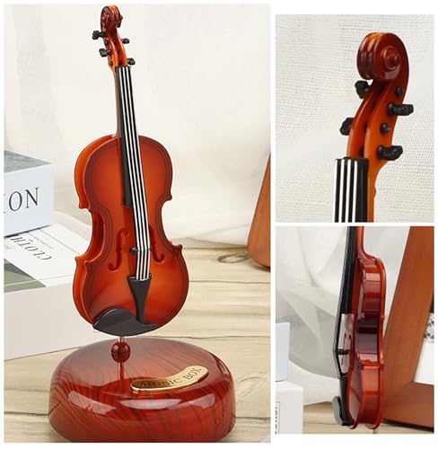 Image of AUGEN Exclusive Music Box Musical 360 rotatable Carousel Children's Wooden Men and Women Birthday Creative Christmas Valentine's Day Gift Home Decoration (Violin)