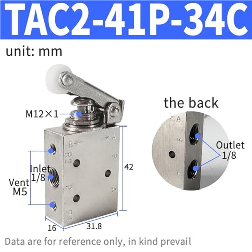 Válvula de aire TAC2-41PP mecánica de 2 posiciones para cilindros neumáticos 3