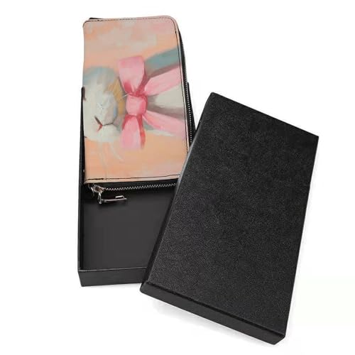 Rabbit with Pink Bow PU Leather Clutch Long Bifold Wallet, Coin Purse Credit Pass Case, Durable Card-Holder Money Storage for Women Men3