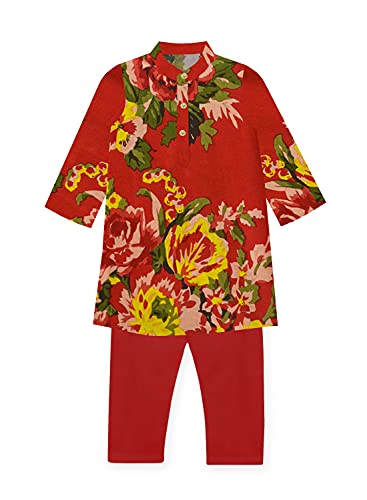 Image of A.T.U.N. (ALL THINGS UBER NICE) Boys Full Sleeve Cotton Floral Printed Kurta and Pyjama Set | Ethnic Clothing Set for Festival and Special Occasion | 2 Piece Set for Boys