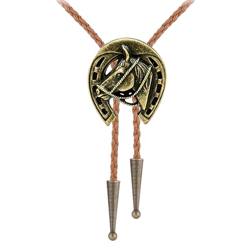 Image of Jeilwiy Bolo Tie for Men Western Cowboy Tie Necklace Gold Bolo Tie Leather Necktie Halloween Tie Accessories for Women