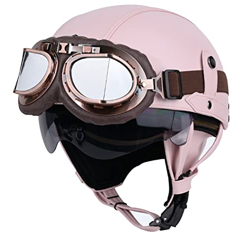 LHBM Casco Moto Half-Helmet Dot/ECE Homologado-Classic Casco Moto Jet con Gafas Casco Moto Abierto Custom Scooter Ciclomotor Casco para Mujer Hombre Adultos N,S=55-56cm
