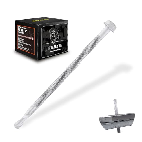 Image of SUNKIN 114PCs Self Tapping Screws for Metal, Hex Head #12 x 4 Inch, Self Drilling for Thick Steel, Less Effort Installation, Long Lasting Anti Rust Coating