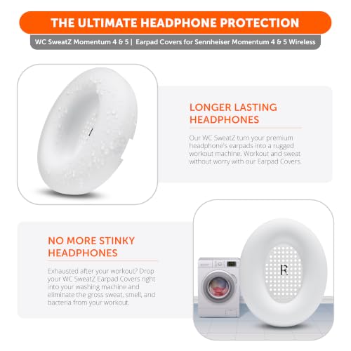 Image of WC SweatZ Momentum 4 & 5 - Patented Earpad Covers for Sennheiser Momentum 4 & 5 Wireless Over Ear Headphones by Wicked Cushions | Sweatproof & Easily Washable | White