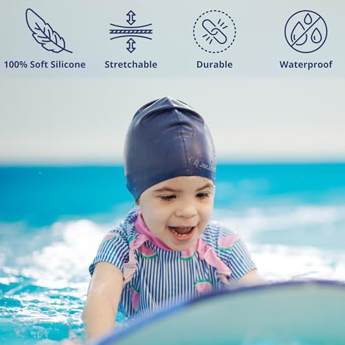 JIMJOOS Kids Swimming Cap 3-14 Years, Silicone Swim Cap for Boys & Girls, Anti-Slip, Stretchable, Waterproof Swimming Hat - Image 3