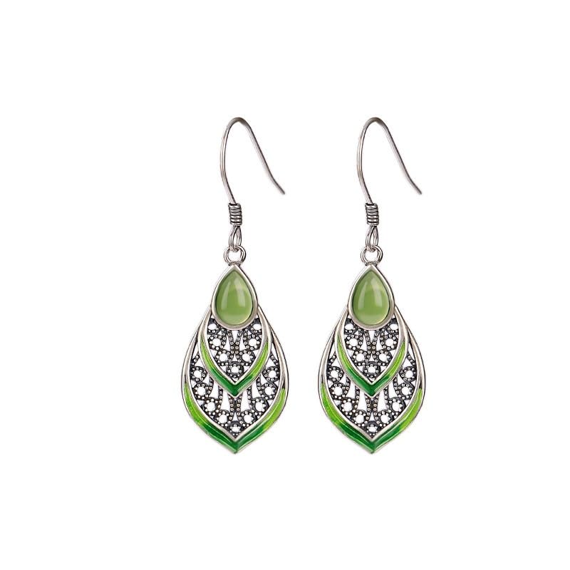 Boucles d'oreilles pierre verte émail peint pour style bohème chic