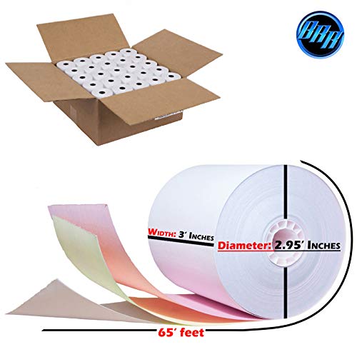 32 Rolls 3-ply 3 inch 65 Feet White Canary Pink Carbonless Paper for Star SP700 TMU 220 3-ply — view 3