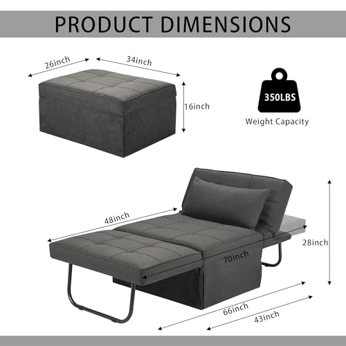 Image of BIGSYY Sofa Bed, Set of 4 in 1 Multi-Function Folding Ottoman Breathable Linen Couch Bed with Adjustable Backrest Modern Convertible Chair for Living Room Apartment Office, Dark Grey