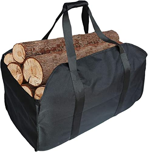 Dongawin Sac à bois de chauffage de qualité supérieure, fabriqué en polyester, panier à bois portable, sac de cheminée pliable, sac de cheminée étanche (noir) YD-0829