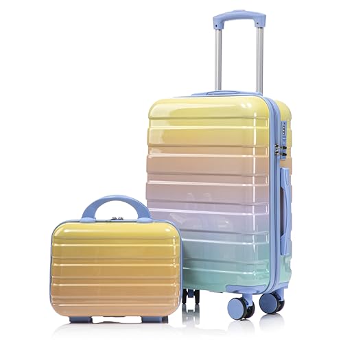 Image of Merax PC+ABS 20 inch Carry-On Luggage Set with Detachable Makeup Case Compact & Flight Approved, Rainbow